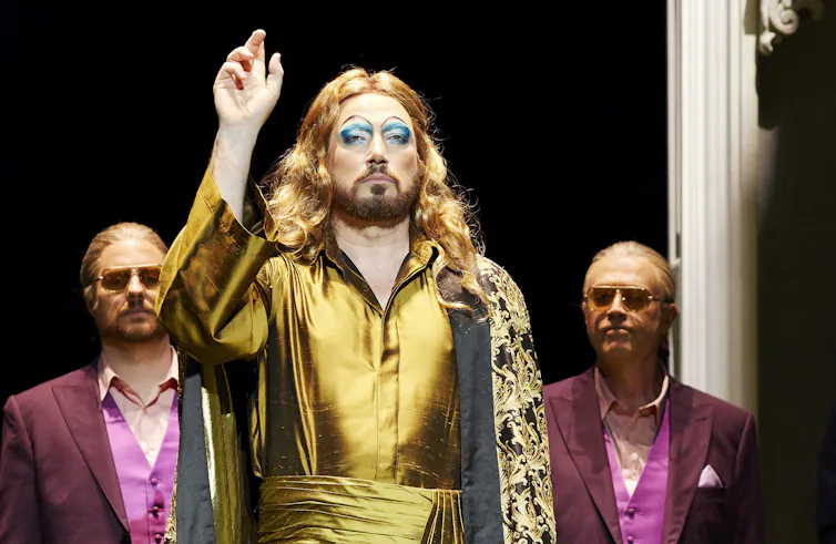 Nathan Lay, David Parkin and Gregory Brown act in The Magic Flute.
