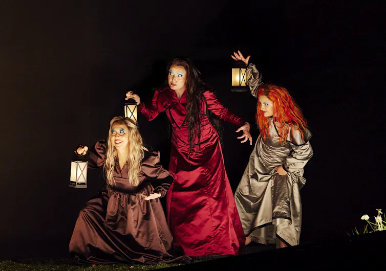Indyana Schneider, Jane Ede and Ruth Strutt are dressed as the Three Ladies.
