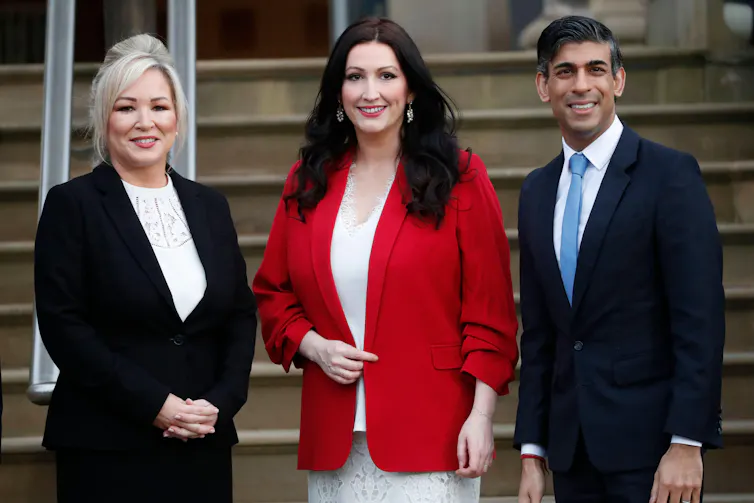 Michelle O'Neill, Emma Little-Pengelly and Rishi Sunak.