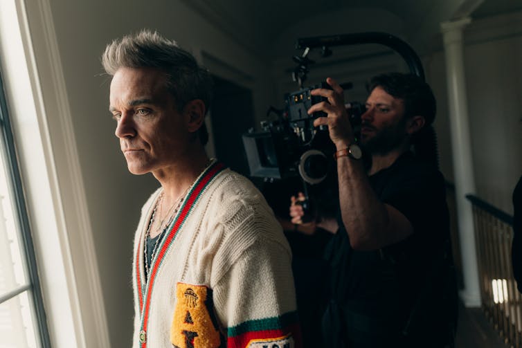 Robbie Williams filming his Netflix documentary.