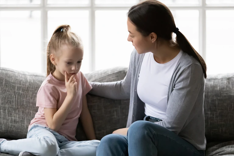 Mother and daughter talking