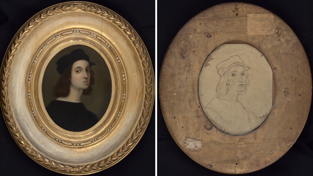 Anverso y reverso de la copia del retrato de Rafael.