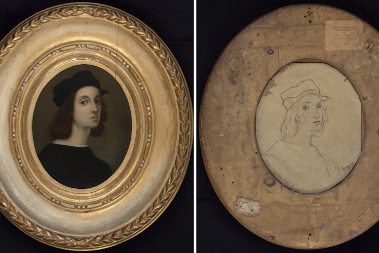 Anverso y reverso de la copia del retrato de Rafael.