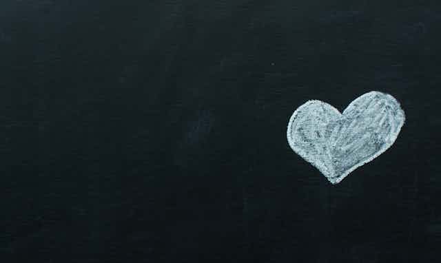 A heart seen on a blackboard.  