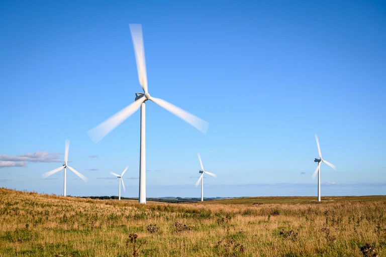 wind farm turbines turning