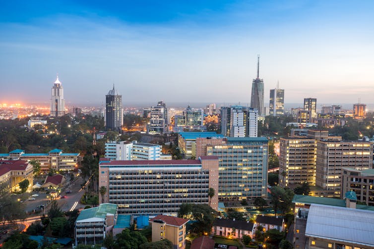 The cityscape of Nairobi, Kenya.