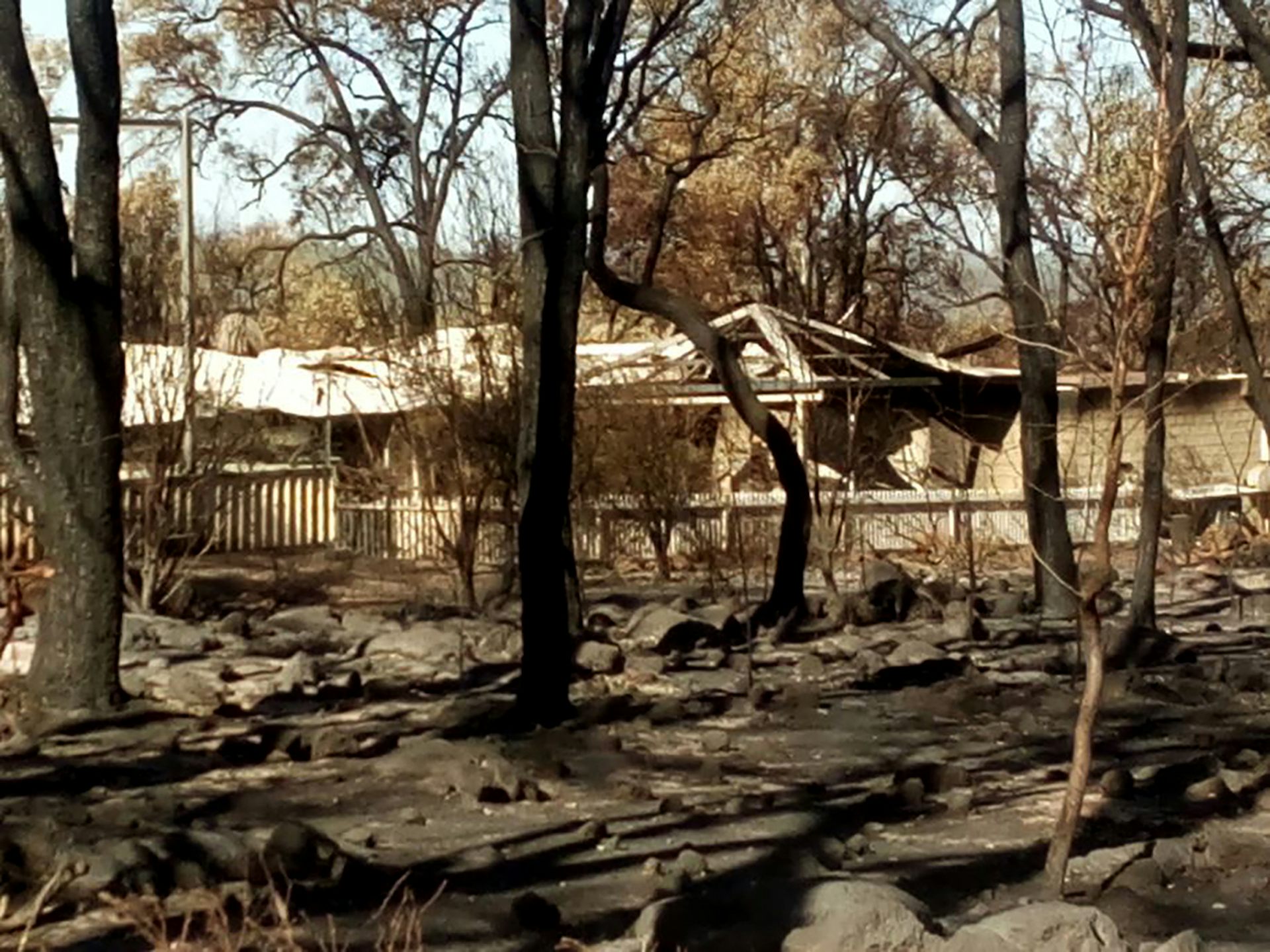 A house burnt out in a bushfire in the Perth Hills district