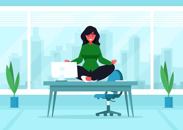 Dessin d'une femme faisant du yoga au bureau