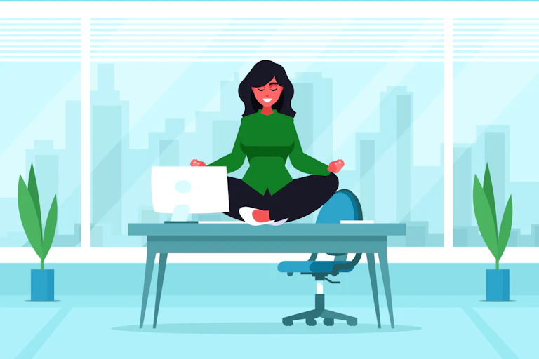 Dessin d'une femme faisant du yoga au bureau