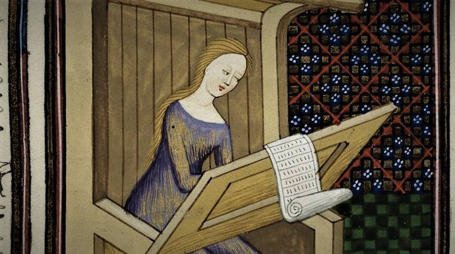 Medieval drawing of woman writing