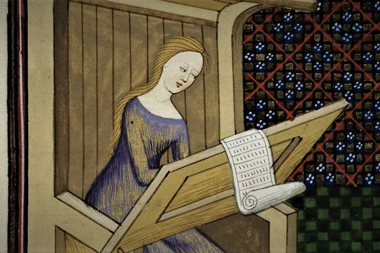 Medieval drawing of woman writing
