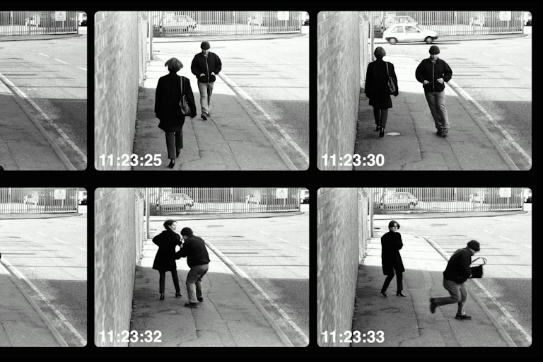 CCTV stills of a man snatching a woman's purse