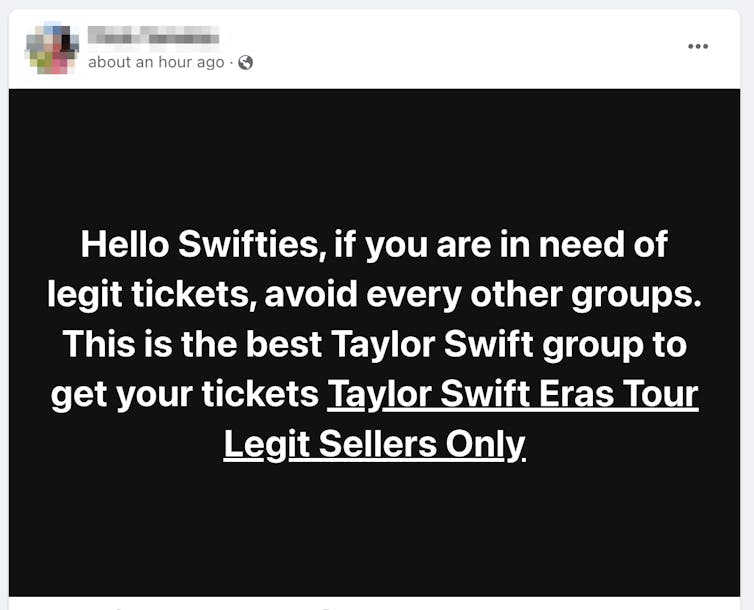 An example Facebook post advertising a