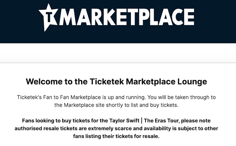 A screenshot informing users of being in the Marketplace lounge and that Swift tickets are scarce