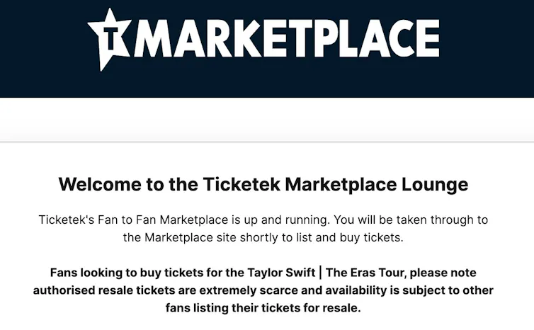 A screenshot informing users of being in the Marketplace lounge and that Swift tickets are scarce