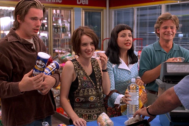 Production image, four friends in a convenience store