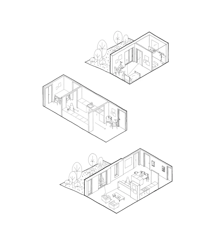 A graphic of internal layouts of a building.