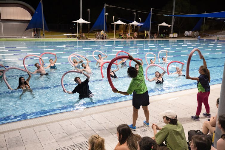 An aqua aerobic session.