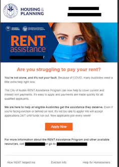A promotional message for help paying rent