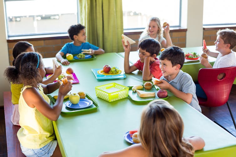 Kids sit in a lunchroom