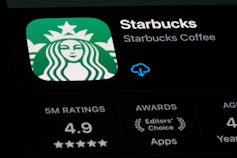 An iPhone showing the Starbucks app