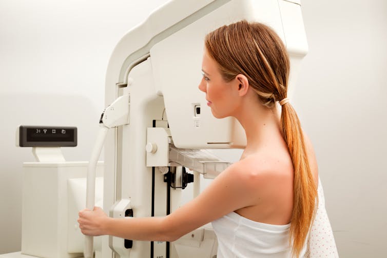 Young woman has mammogram