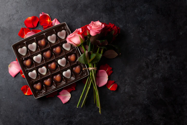 Roses and chocolates.