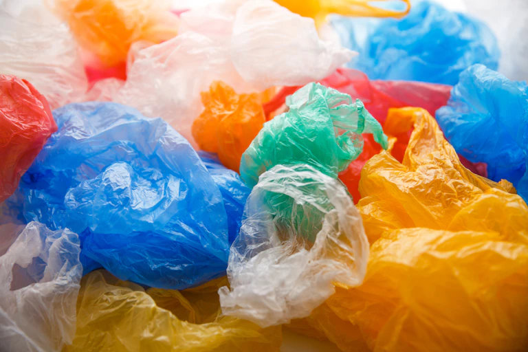 Colourful collection of used plastic bags