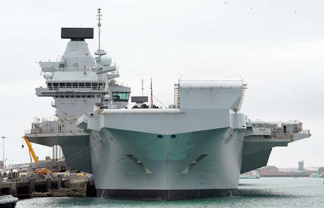 Royal Navy aircraft carrier HMS Queen Elizabeth in dock at Portsmouth