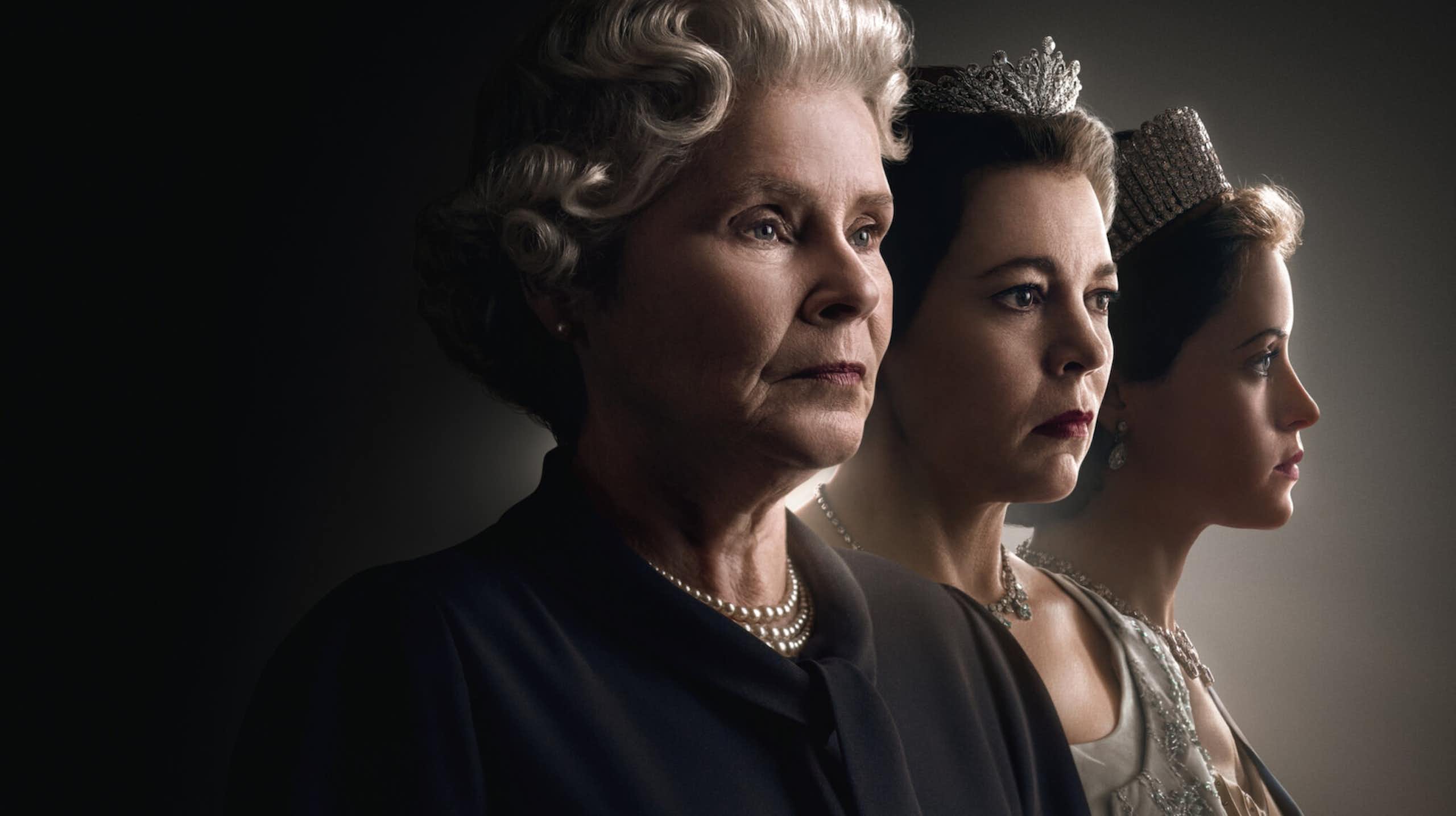 Imagen superpuesta de las tres actrices que han interpretado a Isabel II a lo largo de las seis temporadas de 'The Crown': Imelda Staunton, Olivia Colman y Claire Foy.