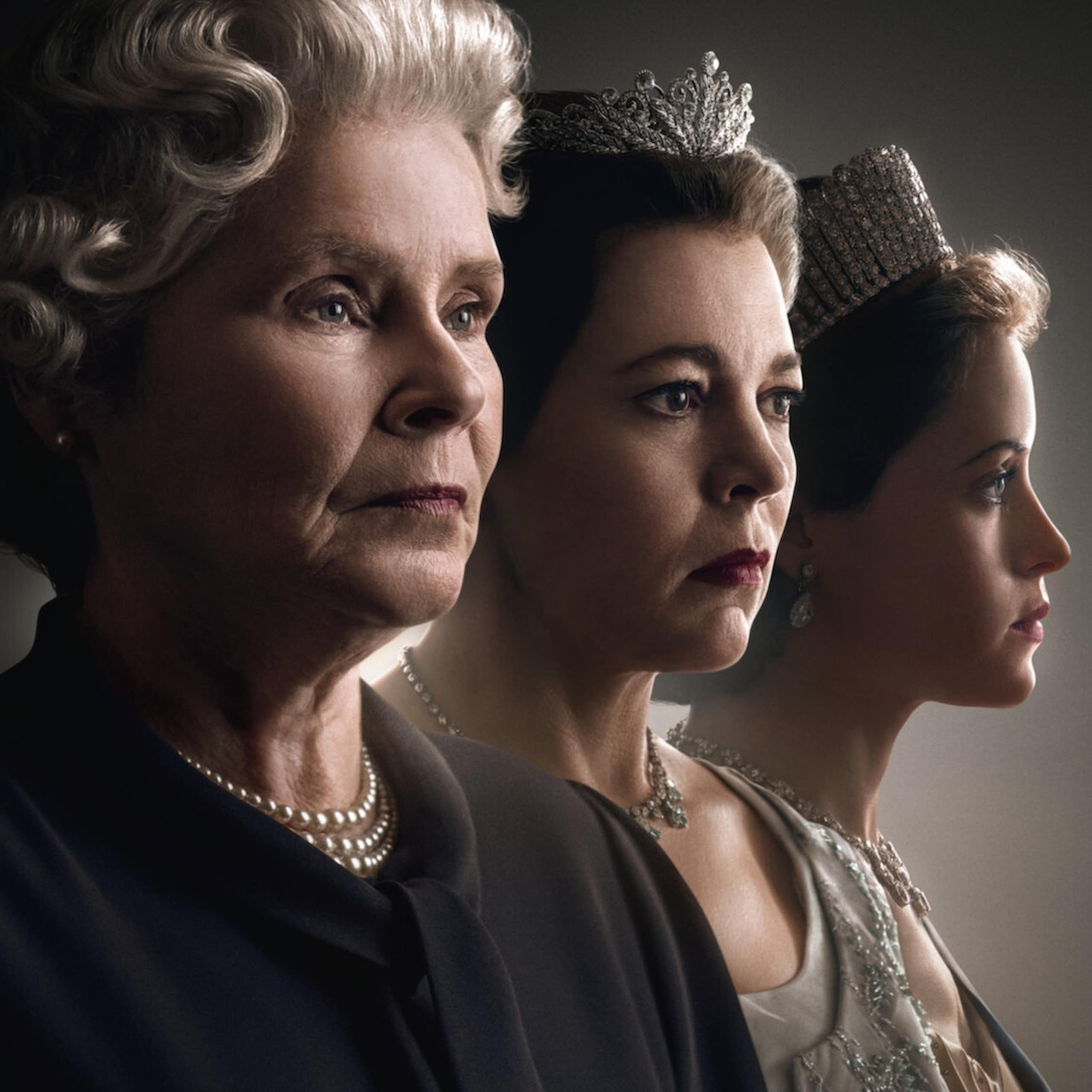 Imagen superpuesta de las tres actrices que han interpretado a Isabel II a lo largo de las seis temporadas de 'The Crown': Imelda Staunton, Olivia Colman y Claire Foy.