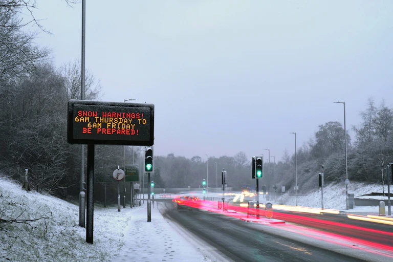 Snow on a UK road.