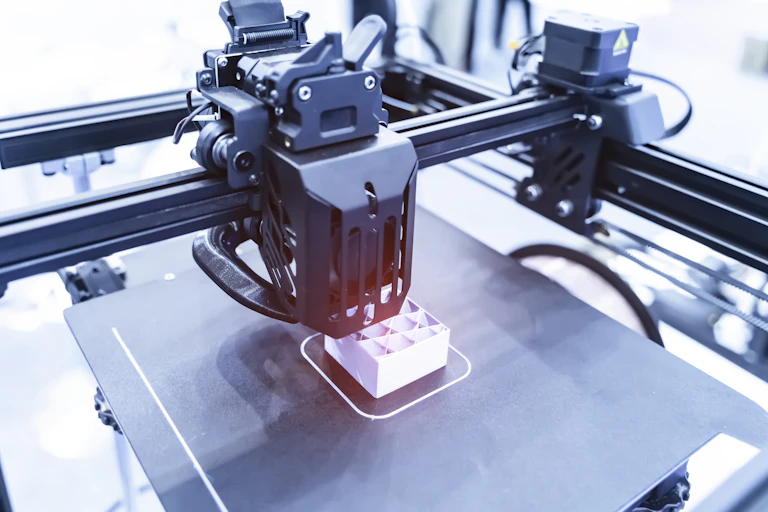 A metal 3D printer printing a small box.