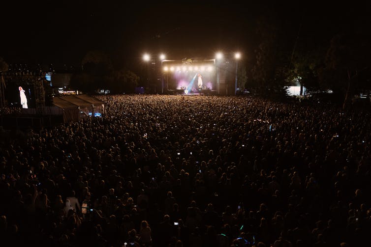 A packed audience at a festival