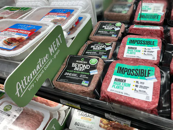 Plant-based meat on supermarket shelves