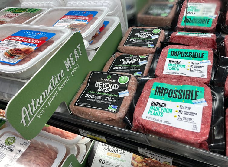 Plant-based meat on supermarket shelves