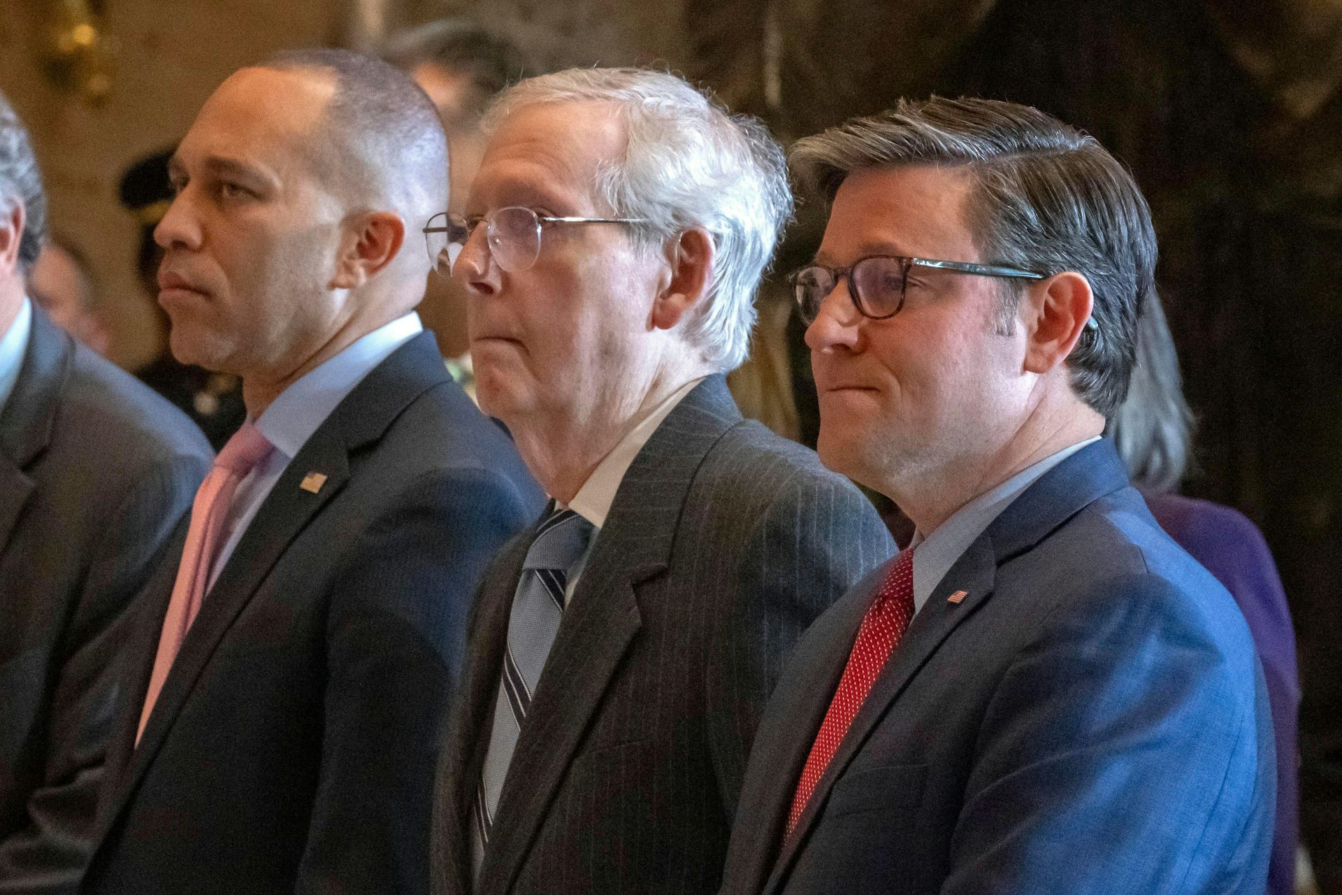House Minority Leader Hakeem Jeffries, Senate Minority Leader Mitch McConnell, and House Speaker Mike Johnson