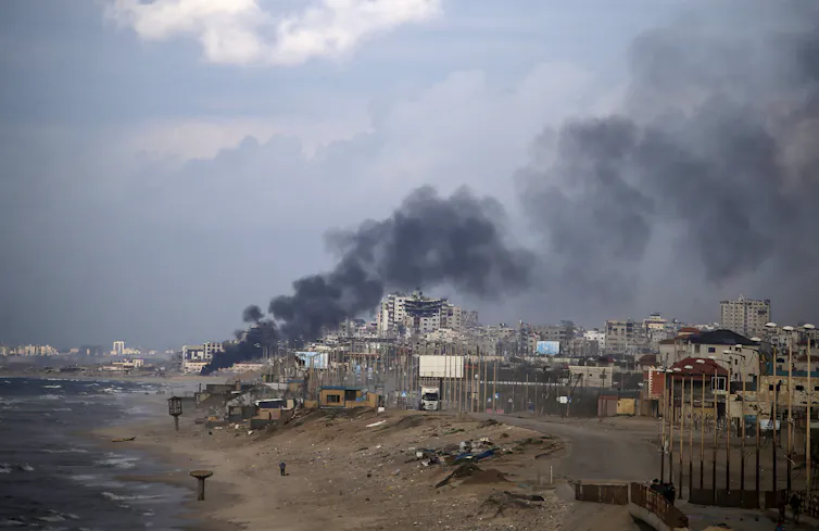 Smoke from an explosion in Gaza