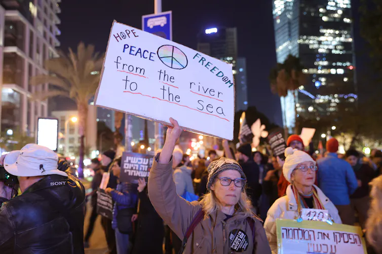 Israeli peace activists demonstrate in Tel Aviv, February 2023