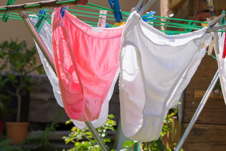 Sous-vêtements suspendus à une corde à linge