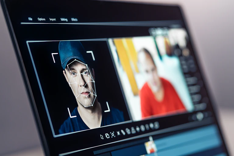 Computer software mapping a person's face to generate a deepfake video