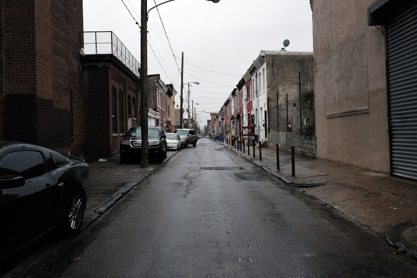 View of empty street in Kensington neighborhood of North Philadelphia