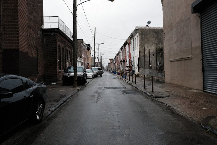 View of empty street in Kensington neighborhood of North Philadelphia