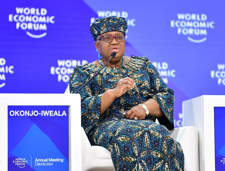 Ngozi Okonjo-Iweala seated on stage at conference