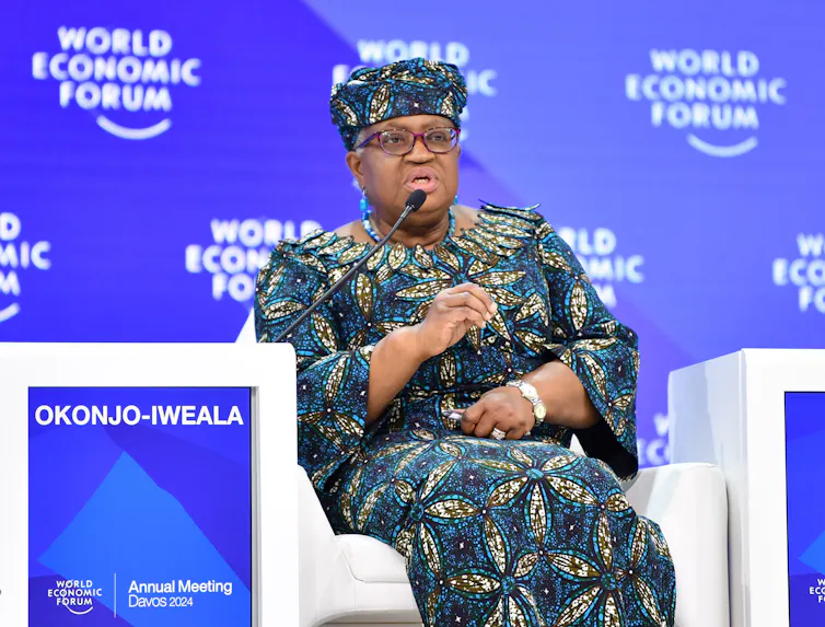Ngozi Okonjo-Iweala seated on stage at conference