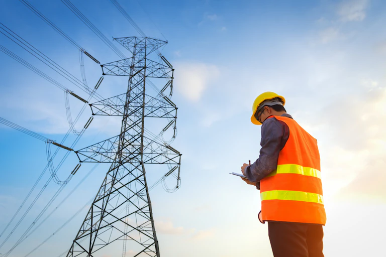 man assessing transmission lines
