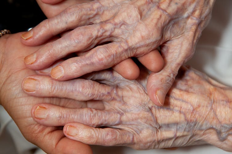 Old hands hold young hands