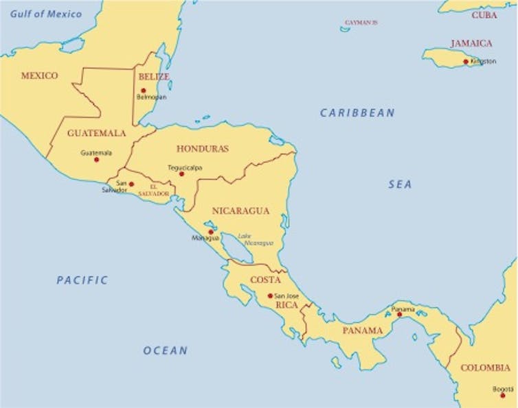 A map of Central America.
