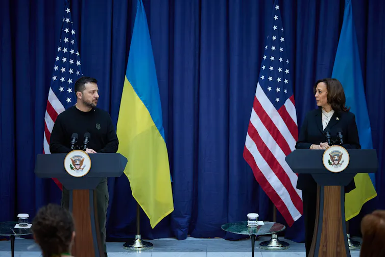 President Zelensky and US vice-president Harris hold a press conference.