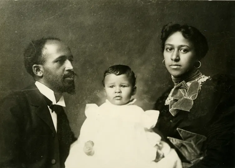 Family portrait of W.E.B. Du Bois, his wife Nina, and their baby son Burghardt in 1898.
